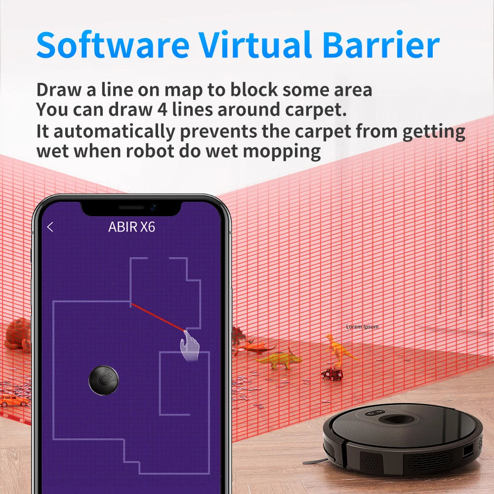 ABIR X6 Robot Vacuum Cleaner, APP Virtual Barrier,6000PA Suction,Smart Home Mop 🧹