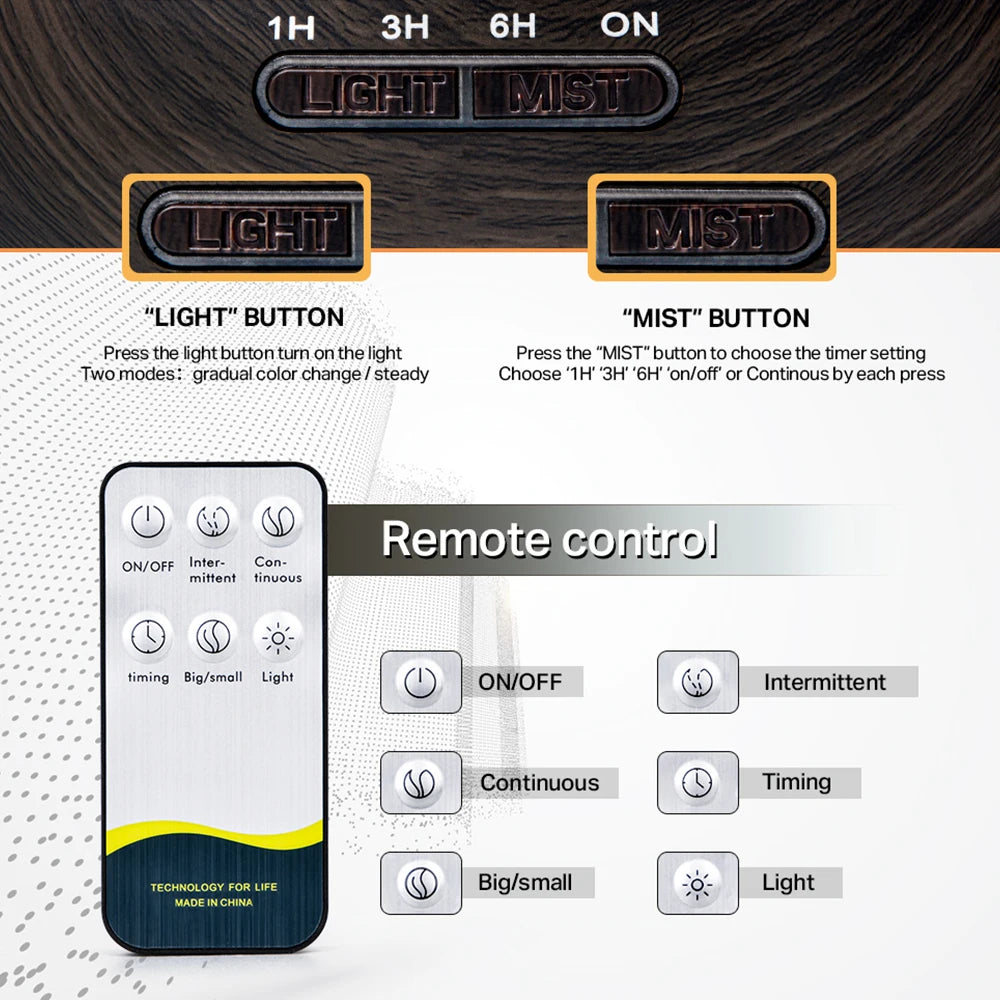 Wooden Aromatherapy Essential Oil Diffuser - Remote Control