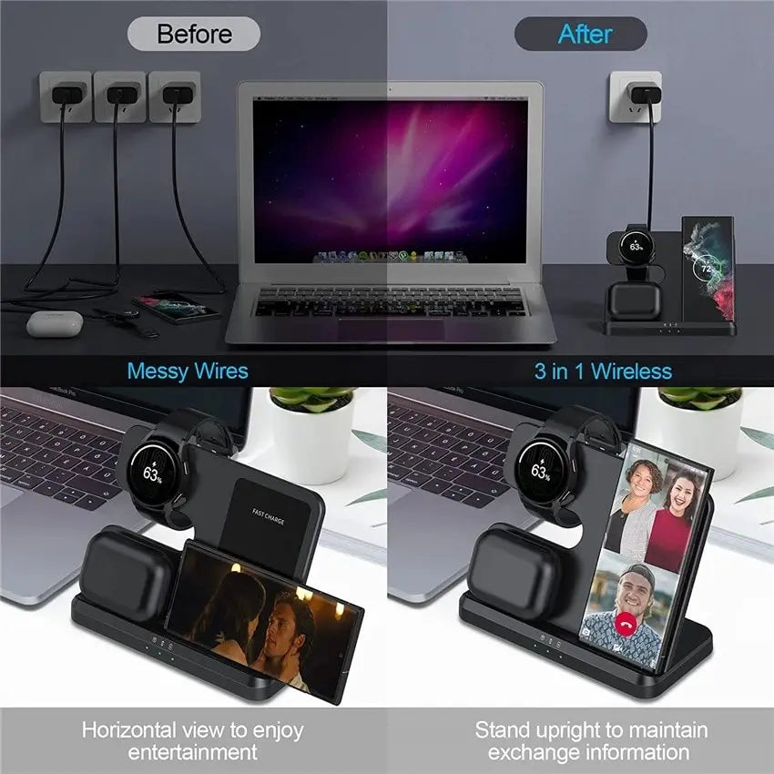 Samsung 3 in 1 Wireless Charger Stand For S22 S21 S20 S10 Ultra Note Galaxy Watch 5