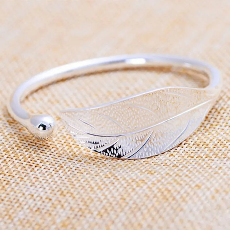 Open Leaf Shaped 925 Sterling Silver Woman Bracelet 💁♀️💍