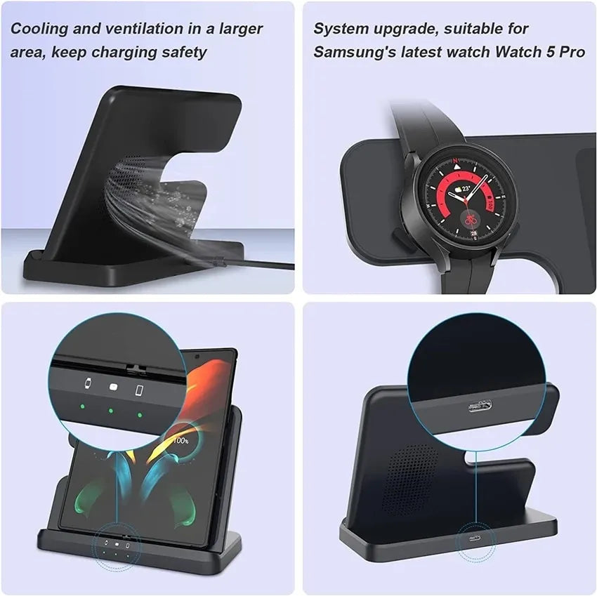 Samsung 3 in 1 Wireless Charger Stand For S22 S21 S20 S10 Ultra Note Galaxy Watch 5