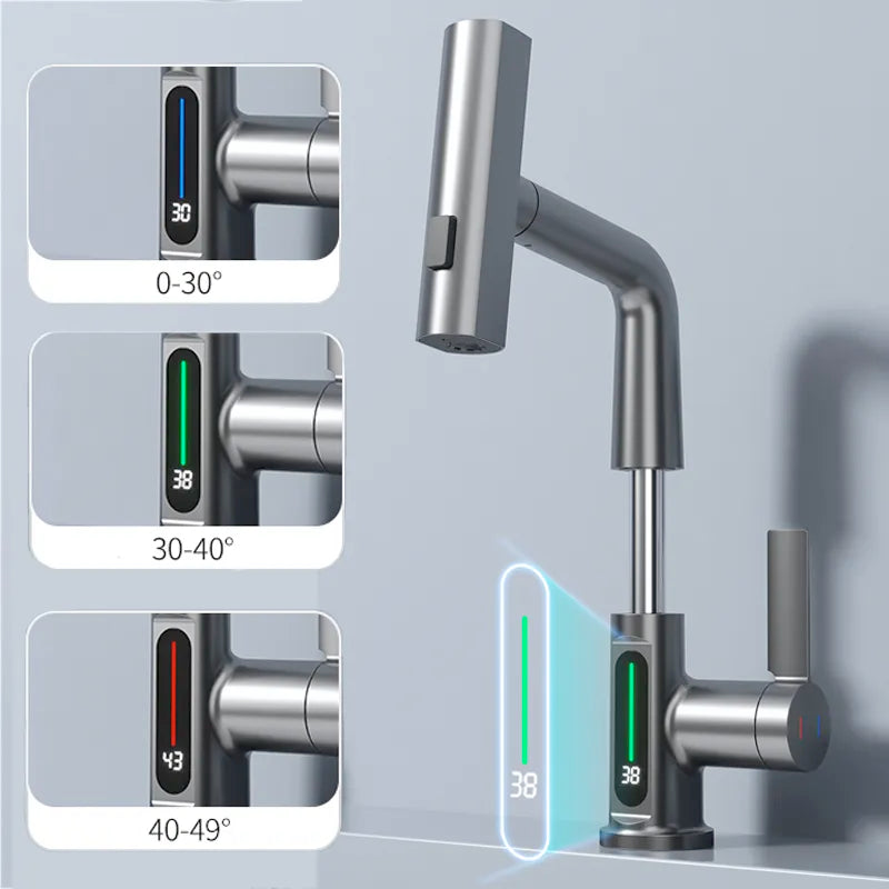 Waterfall Temperature Digital Display Basin Faucet For Bathroom🚿✨
