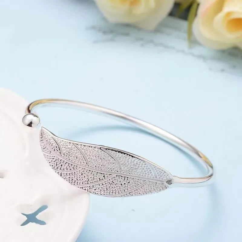 Open Leaf Shaped 925 Sterling Silver Woman Bracelet 💁♀️💍