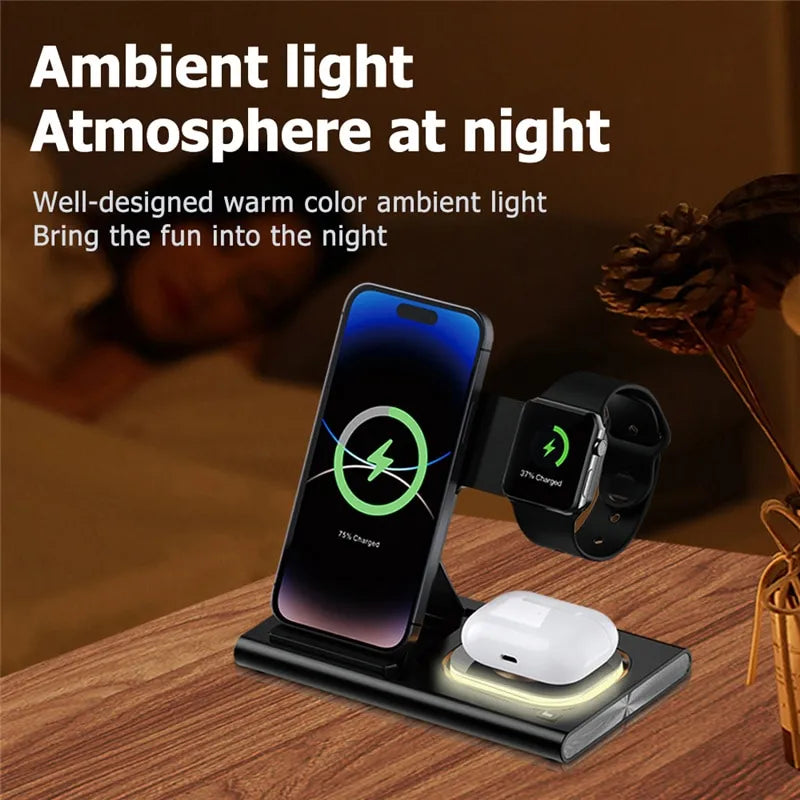3 in 1 Wireless Charger Stand Pad For iPhone & Samsung devices