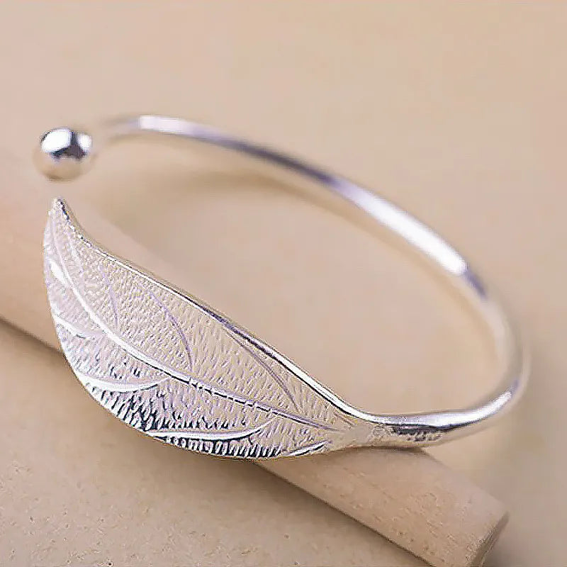 Open Leaf Shaped 925 Sterling Silver Woman Bracelet 💁♀️💍
