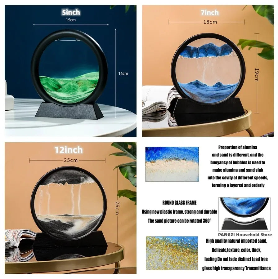 3D Moving Sand Art Picture Round Glass Deep Sea Sandscape Hourglass ⌛