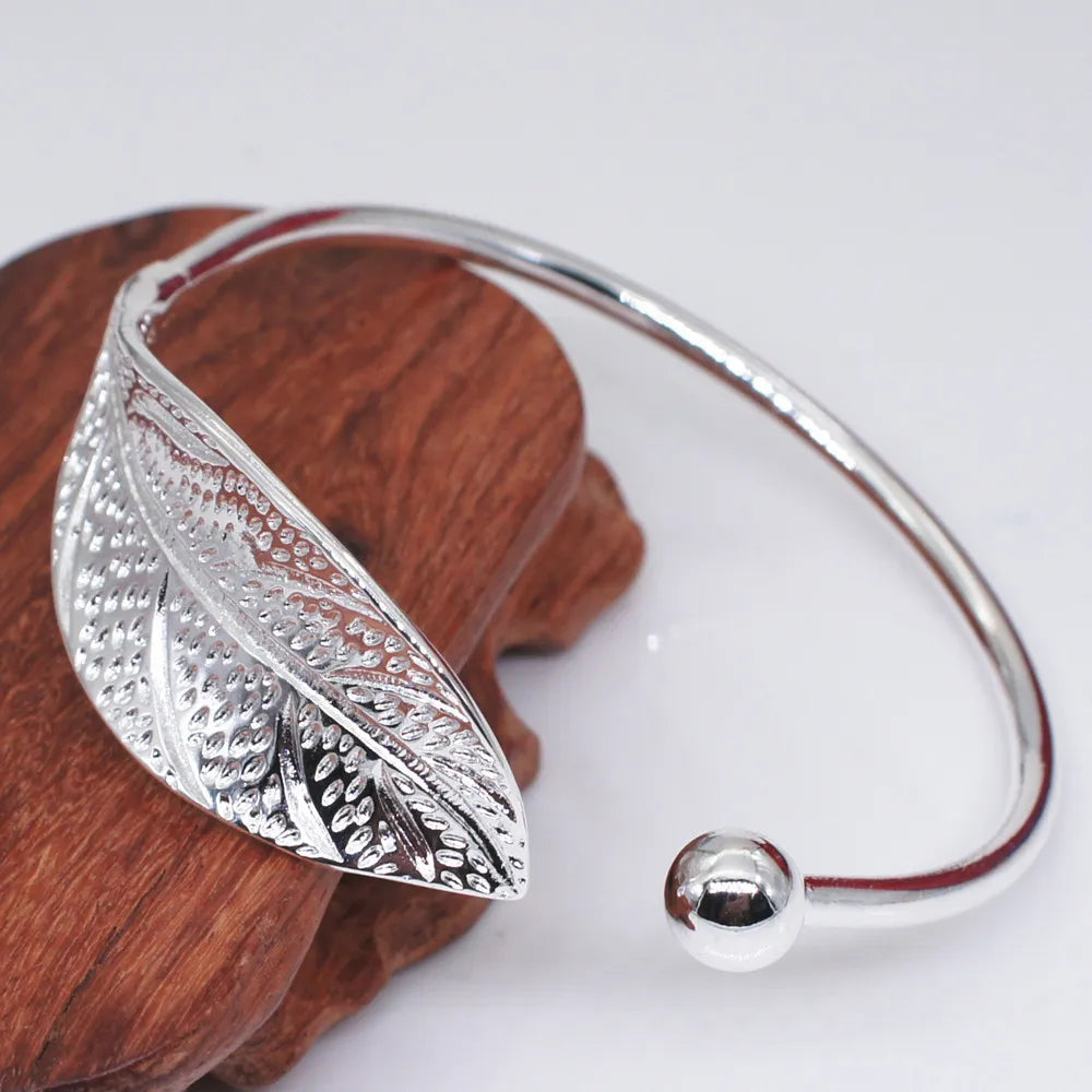 Open Leaf Shaped 925 Sterling Silver Woman Bracelet 💁‍♀️💍